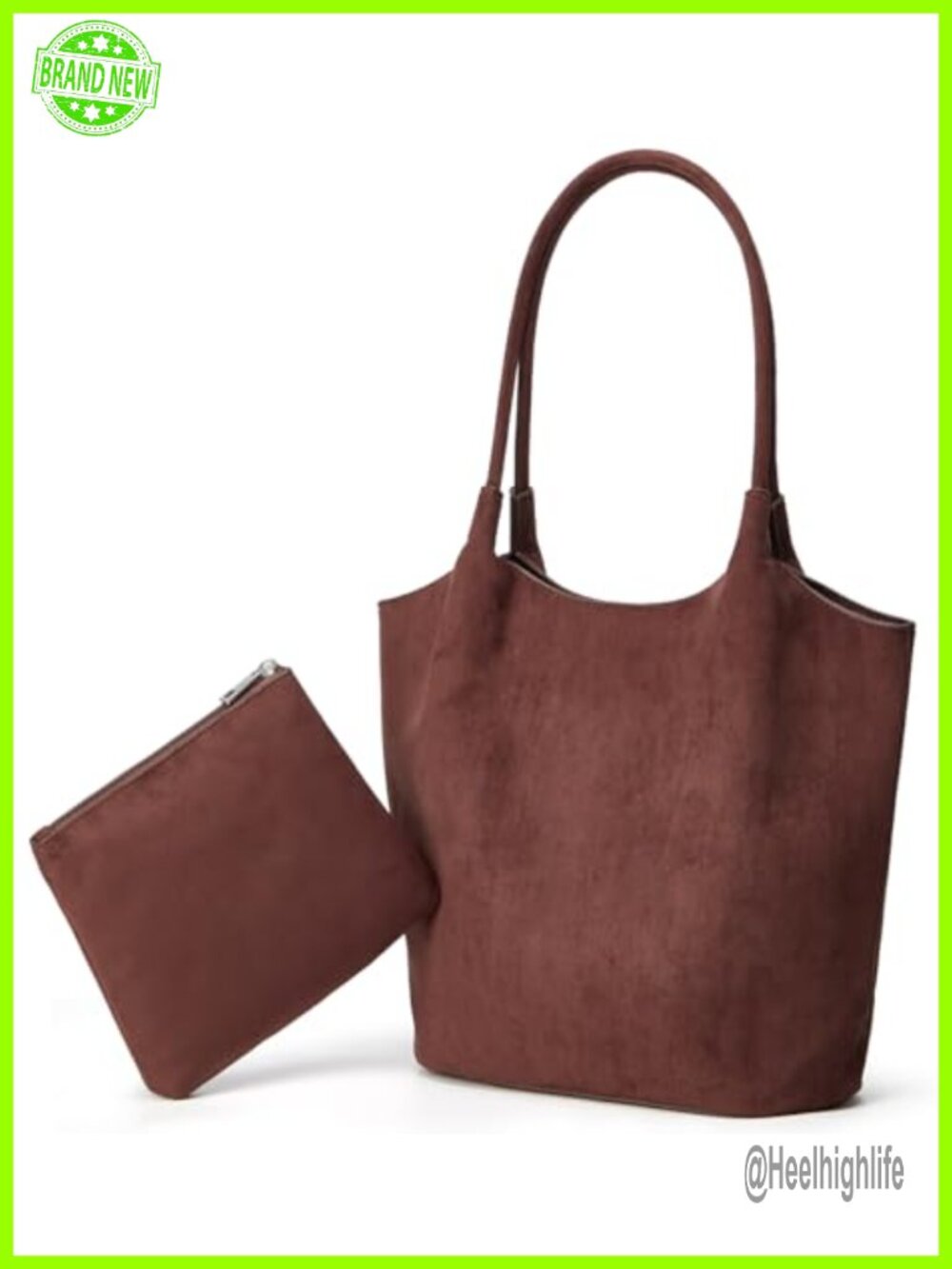 Faux Suede Shoulder Bag Large Bucket Tote Casual Commuter Handbag